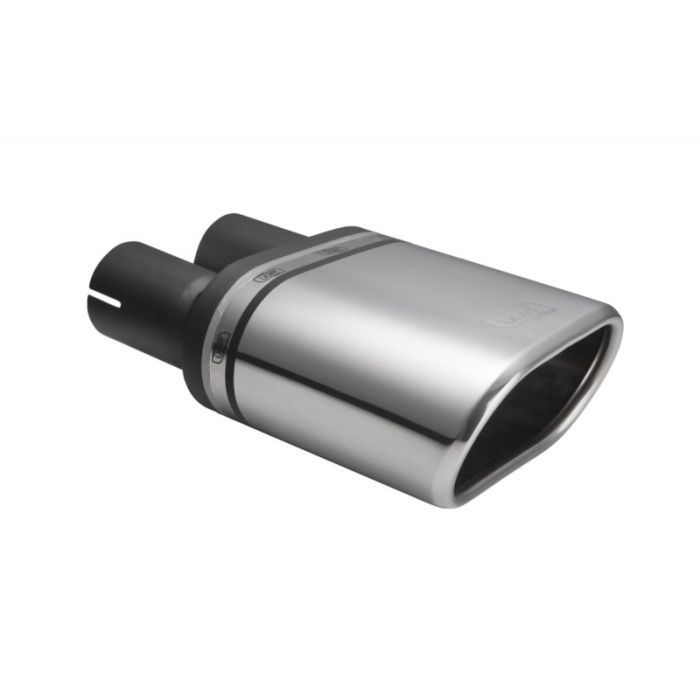 145 x 75mm Oval Universal Exhaust Tail Pipe Tip 140mm Mounting Diameter Long.