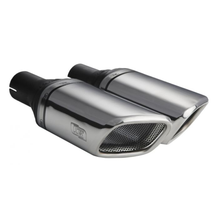 Universal rectangular exhaust pipe tip, 105 x 80mm long with 200mm mounting diameter.
