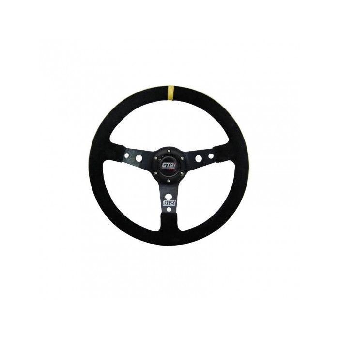 Volante GT2I Race Suede con forma cóncava de 75 mm (ante + radios plateados) negro