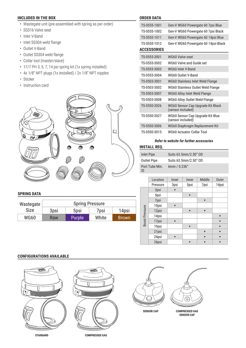 Wastegate Turbosmart WG60 GenV Powergate 60 7psi azul