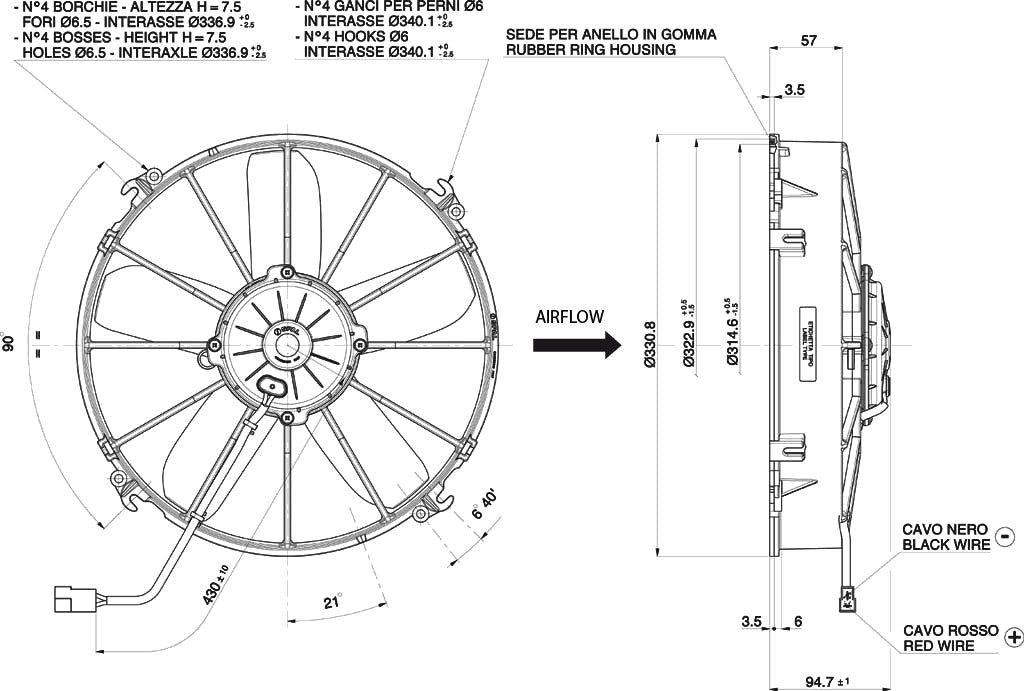 Ventilador de radiador axial aspirante SPAL 12V VA01-AP70/LL-36A (305 MM)