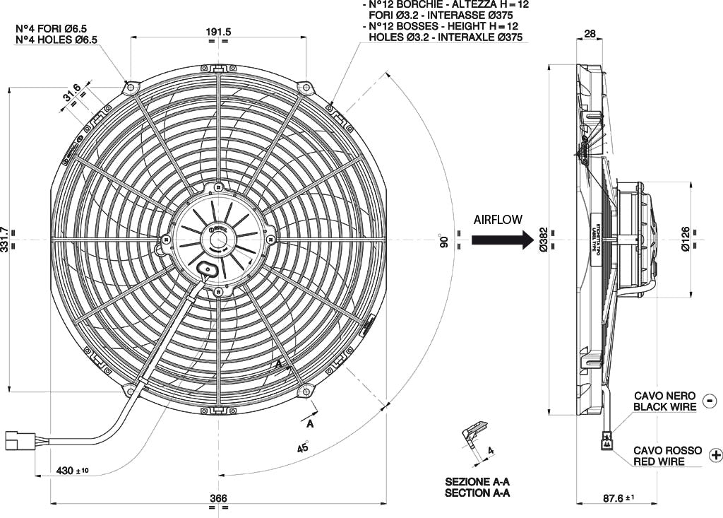 Ventilador axial aspirante de radiador SPAL 12V VA08-AP71/LL-53A (350 mm)