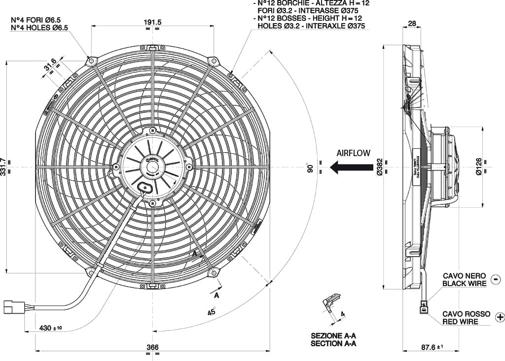 Ventilador axial aspirante de radiador Spal 12V VA08-AP71/LL-53S (350 mm)