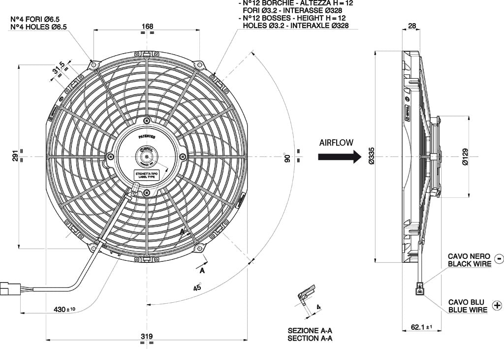Ventilador de radiador axial aspirante SPAL 12V VA10-AP50/C-61A (305 MM)