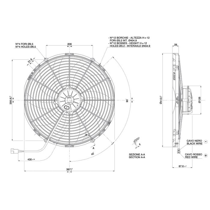 Ventilador de refrigeración axial para radiador SPAL 12V VA18-AP71/LL-59A BT KS (385 MM)