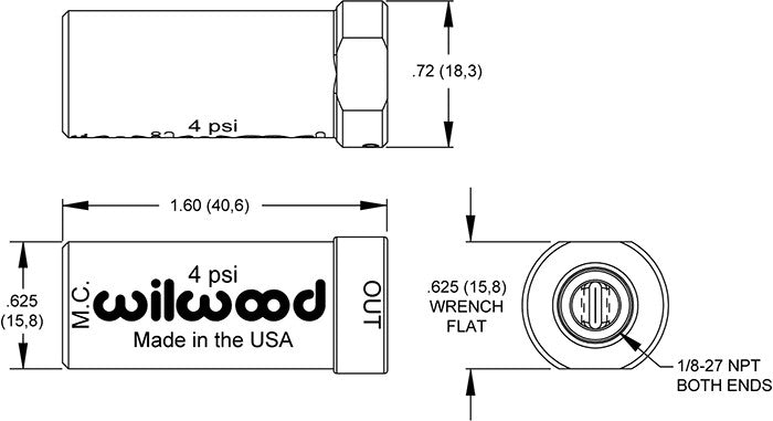 Válvula de presión residual de freno de aluminio dorado Wilwood 260-15366 4 PSI