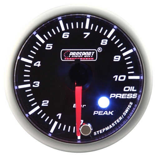 Indicador de presión de aceite Prosport Stepper Motor Peak serie 52 mm azul