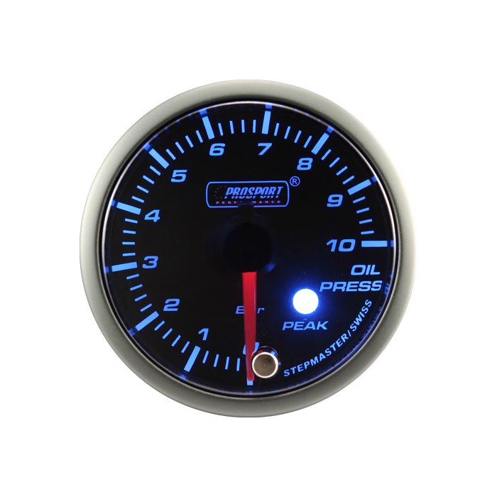 Motor paso a paso con indicador de presión de aceite Prosport, serie Peak, 52 mm, azul