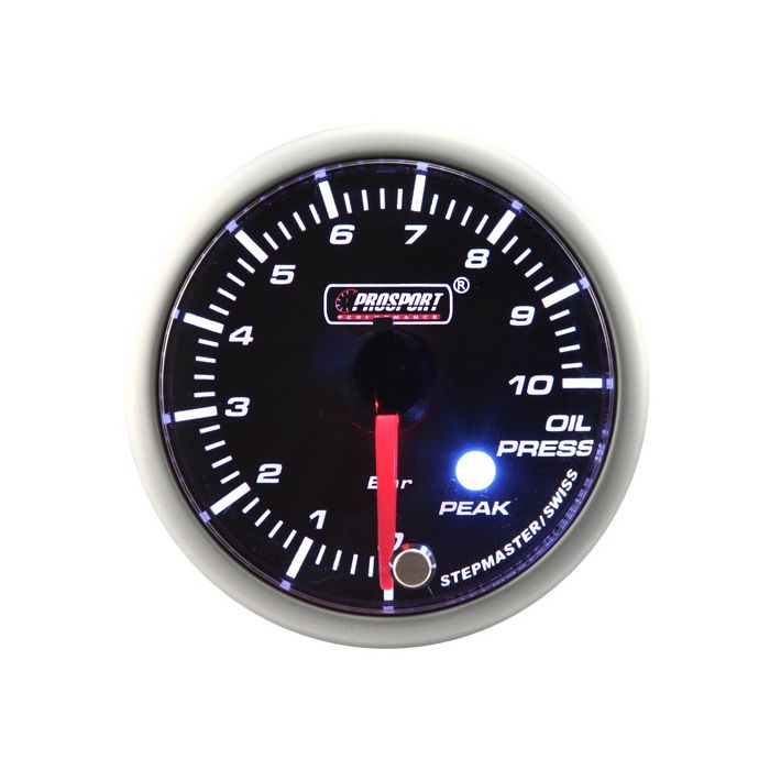 Motor paso a paso con indicador de presión de aceite Prosport, serie Peak, 52 mm, color verde.
