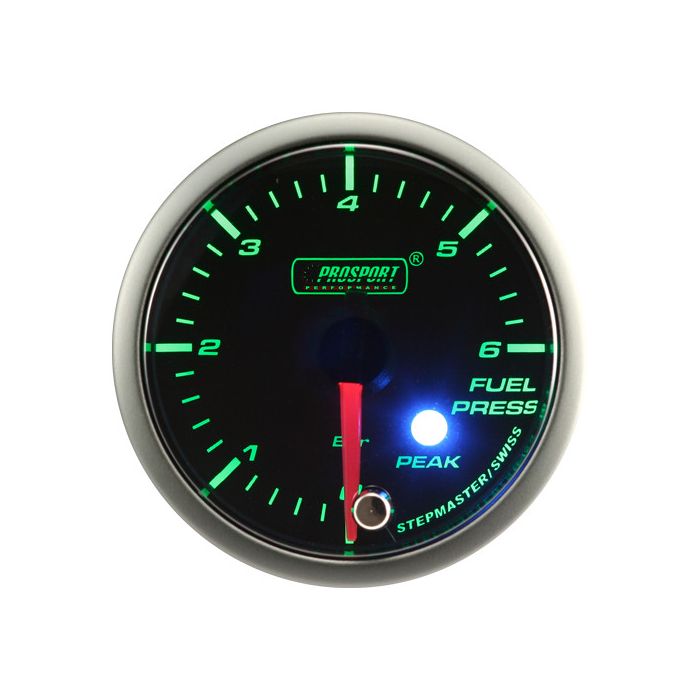 Motor paso a paso Prosport para indicador de presión de combustible, serie Peak, 52 mm, color verde.