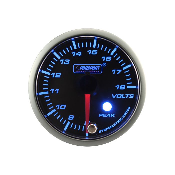 Indicador de voltaje Prosport para motor paso a paso, serie Peak, 52 mm, azul