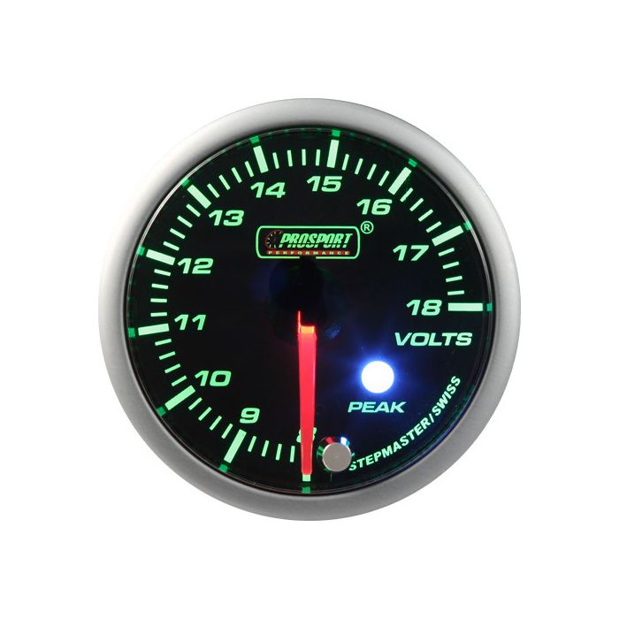 Indicador de voltaje Prosport para motor paso a paso, serie Peak, 52 mm, color verde.