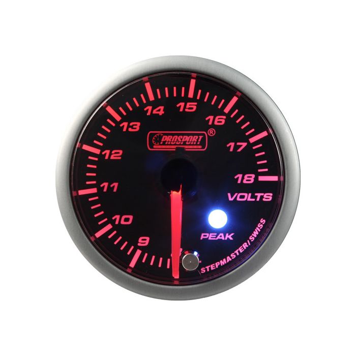 Indicador de voltaje Prosport para motor paso a paso, serie Peak, 52 mm, color ámbar.