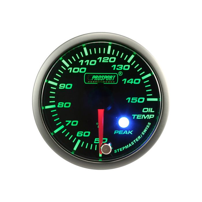 Indicador de temperatura de aceite Prosport para motor paso a paso, serie Peak, 52 mm, color verde.