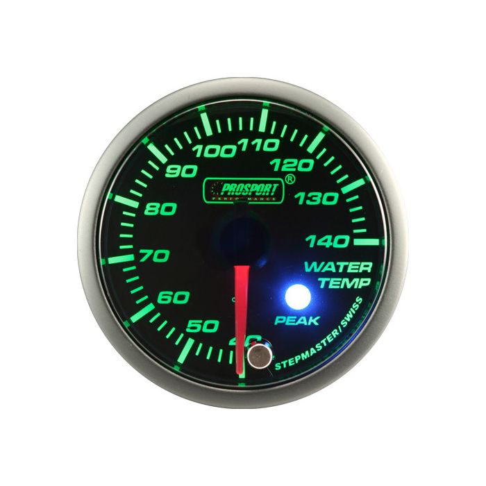 Indicador de temperatura del agua Prosport, motor paso a paso, serie Peak, 52 mm, color verde.