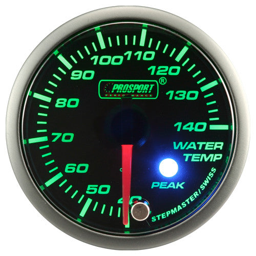 Indicador de temperatura de agua Prosport Stepper Motor Peak serie 52 mm verde