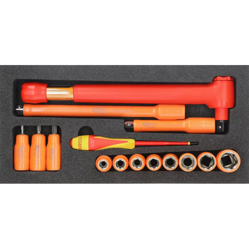 KS Tools 1/2" Insulated Socket & Torque Wrench Kit, 10-50 Nm, 1000V, 15 Pcs