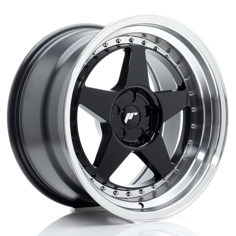 Llanta Japan Racing JR-6 18x10" PCD a medida (5 agujeros) ET0-25 Gloss Black, Machined Lip