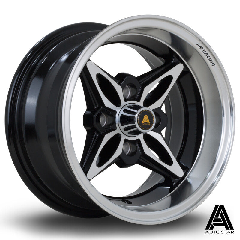 Llanta Autostar Kanji 13x7" 4x114.3 ET-7 Gloss Black, Polished Lip