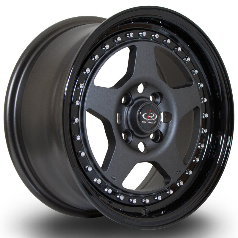 Llanta Rota Kyusha 15x7" 4x100 ET38 Gunmetal, Gloss Black Lip