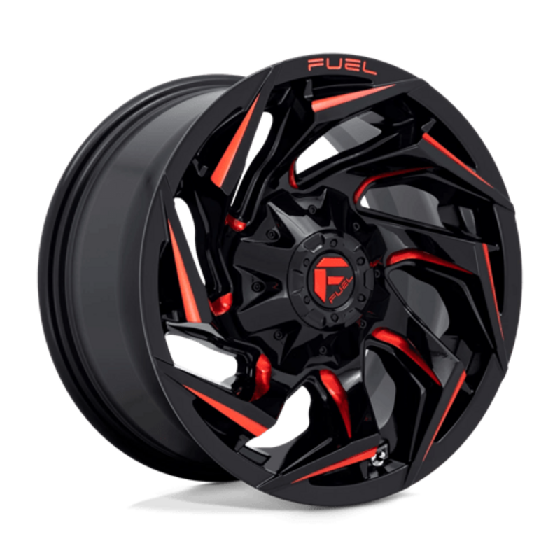 Llanta Fuel D755 Reaction 22x12" 6x135/139.7 ET-44 Gloss Black Milled, Red Tint