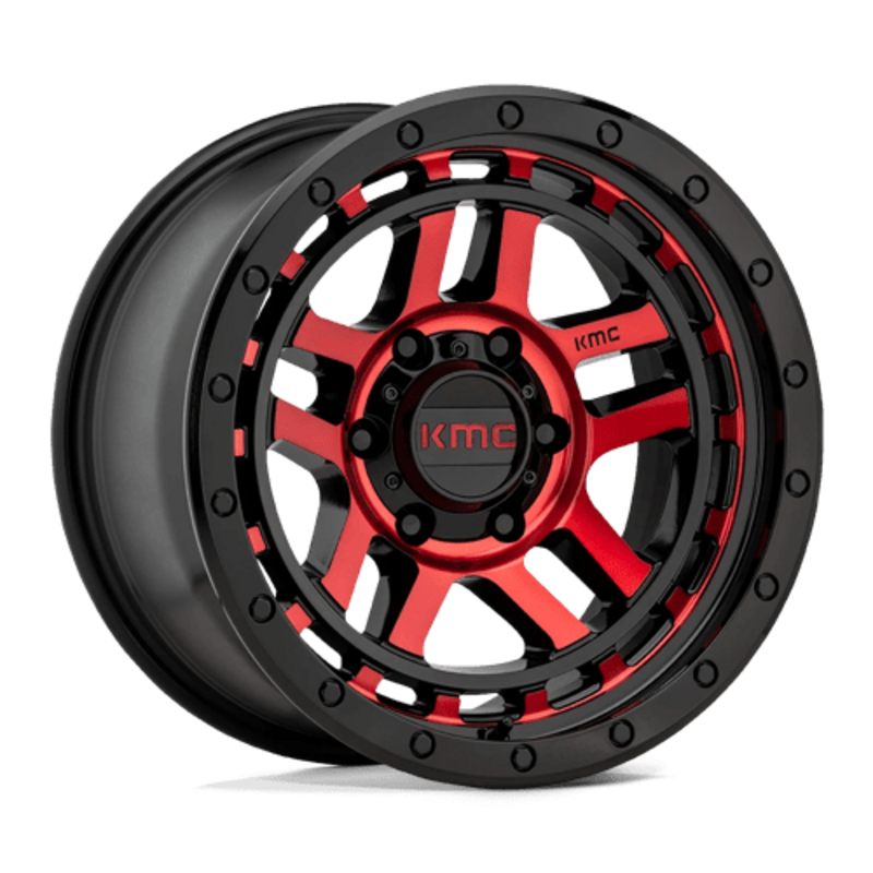 Llanta KMC KM540 Recon 17x8.5" 6x139.7 ET18 Gloss Black Machined, Red Tint