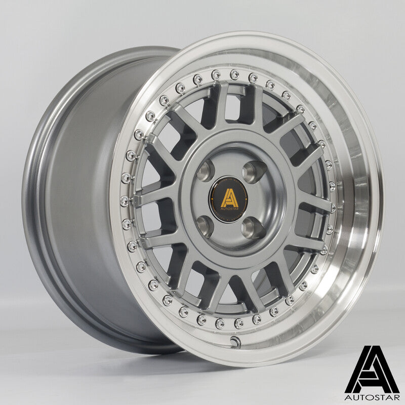 Llanta Autostar Storm 15x8" 4x100 ET25 Gunmetal, Polished Lip