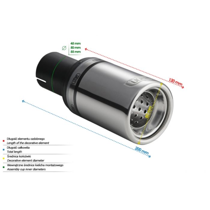 80mm Length 45mm Mount Diameter Universal Round Exhaust Pipe Muffler Tip.