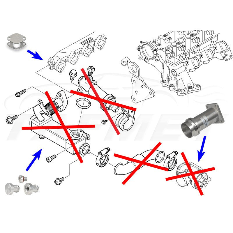 Kit de eliminación EGR con placa ciega y bypass para BMW con motores 2.0 2.5 3.0 D M47 M57