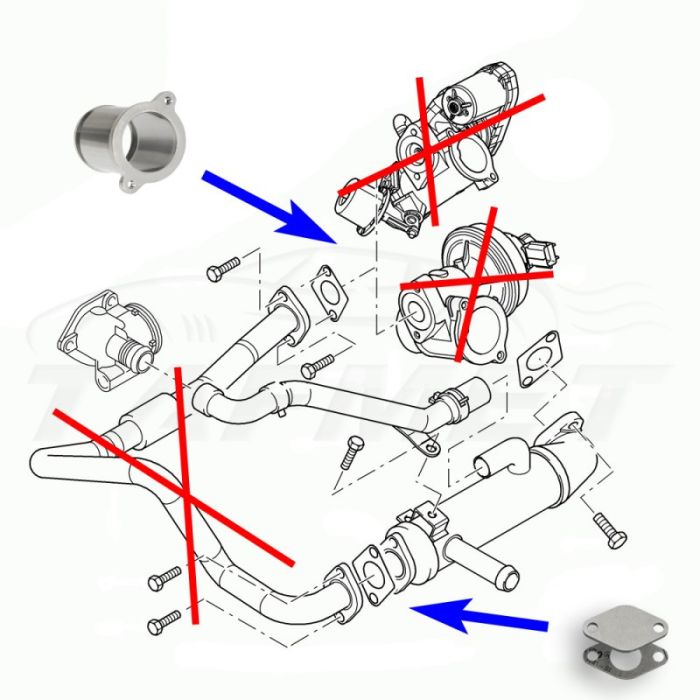 EGR valve removal kit for Ford Mondeo Transit with 2.0, 2.2, 2.4 Di, TDDi and TDCI engines.