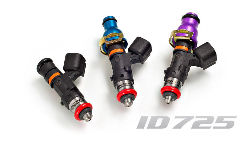 Kit de 4 inyectores de combustible Injector Dynamics 725cc/min, Audi / VW 1.8T 2.0T / BMW E30 M3 88-91 / Mazda Miata MX-5 06-14 / Nissan 200SX S13 S14 S15 SR20DET / Toyota MR-2 3S-GTE 90-96 / Celica 3S-GTE 89-99 60 mm / 14 mm (morado)