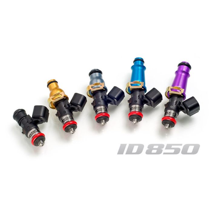 Set of 5 Injector Dynamics 850cc/min fuel injectors, Ford Focus RS MKII - MKIV 60mm / 14mm (purple)